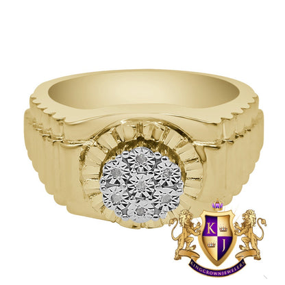 Mens Real Genuine Diamond Wedding Engagement Ring Band 10K Yellow Gold Finish