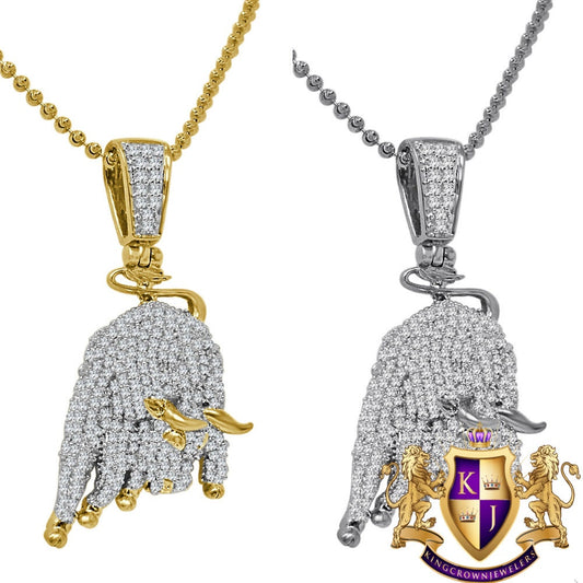 Real Genuine Sterling Silver 14K Gold Finish Luxury Car Bull Pendent Simulated Diamond Charm Chain Set