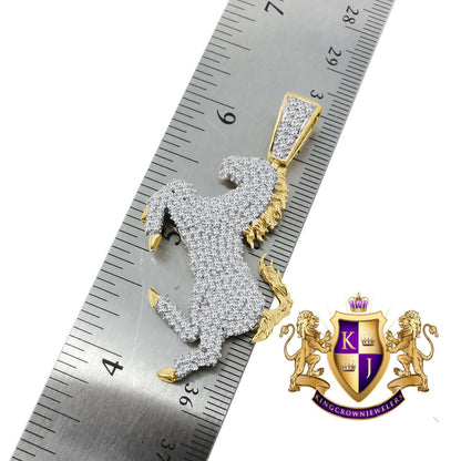 Genuine Sterling Silver 14K Gold Finish Simulated Diamond Luxury Car Horse Shield Pendent Charm Chain Set