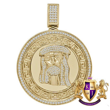 Mens Big 2.65'' Real Yellow Gold Sterling Silver Simulated Diamond Greek Jesus Face Pendent Charm