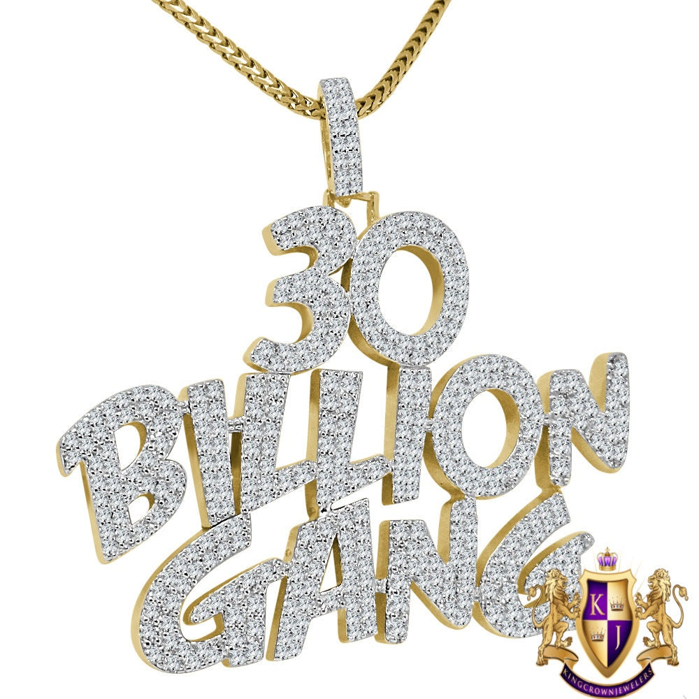 Real Genuine Yellow Gold Sterling Silver Lab Diamond 30 Billion Gang Custom Pendant Charm Chain