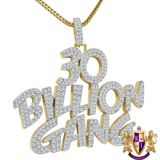 Real Genuine Yellow Gold Sterling Silver Lab Diamond 30 Billion Gang Custom Pendant Charm Chain