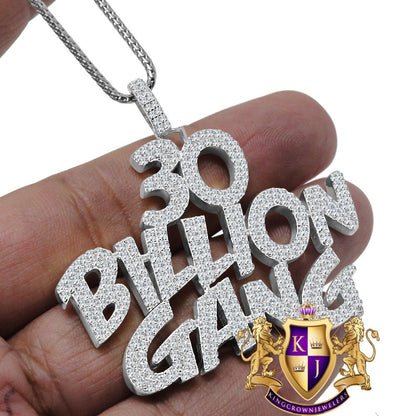 Real Genuine White Gold Over Sterling Silver Lab Diamond 30 Billion Gang Custom Pendant Charm Chain