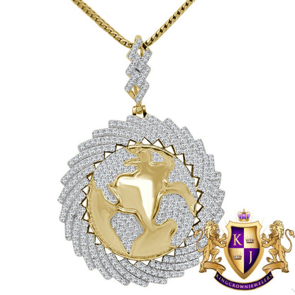 Mens 10K Yellow Gold Over Silver Diamond Domed 3D World Map Pendant Globe Charm Chain