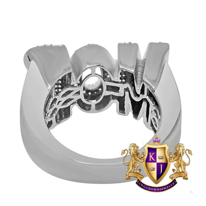 Mens Big XL White Gold Over Genuine Sterling Silver Simulated Diamond "MOB " Custom Ring Band