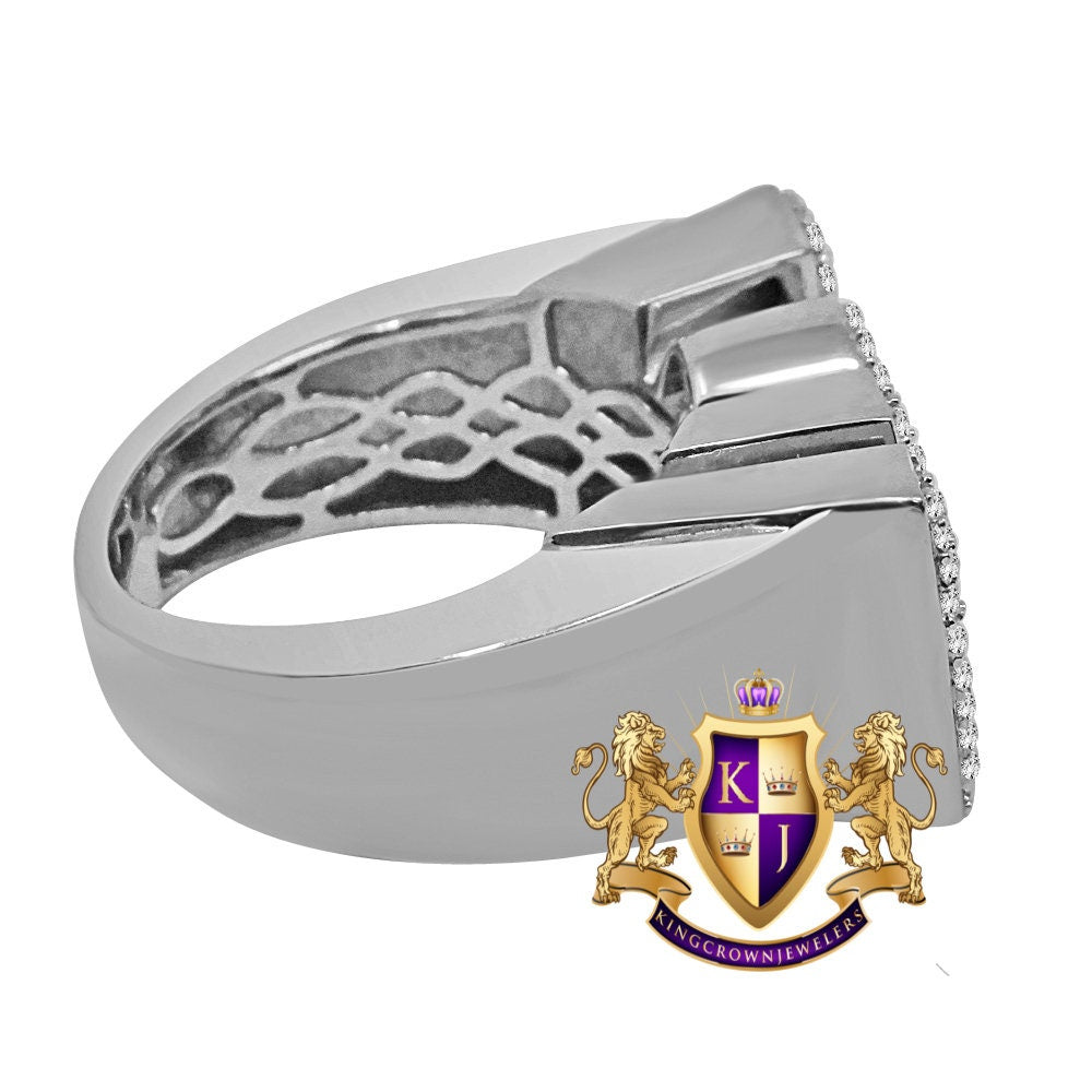 Mens Big XL White Gold Over Genuine Sterling Silver Simulated Diamond "MOB " Custom Ring Band