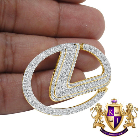 Real Yellow Gold Sterling Silver Custom Piece Luxury Car Logo Charm Simulated Diamond Pendent