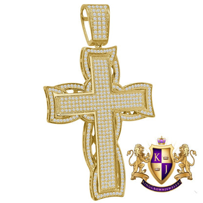 High Quality AAA+ Cubic Zirconia 14K Yellow Gold Finish Holy Jesus Cross Pendent Charm 3.25''