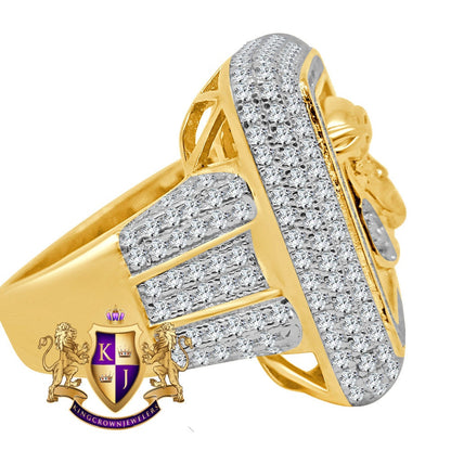 XL Big Pure Italian Yellow Gold Sterling Silver Holy Jesus Face Frame Simulated Diamond Mens Ring Band