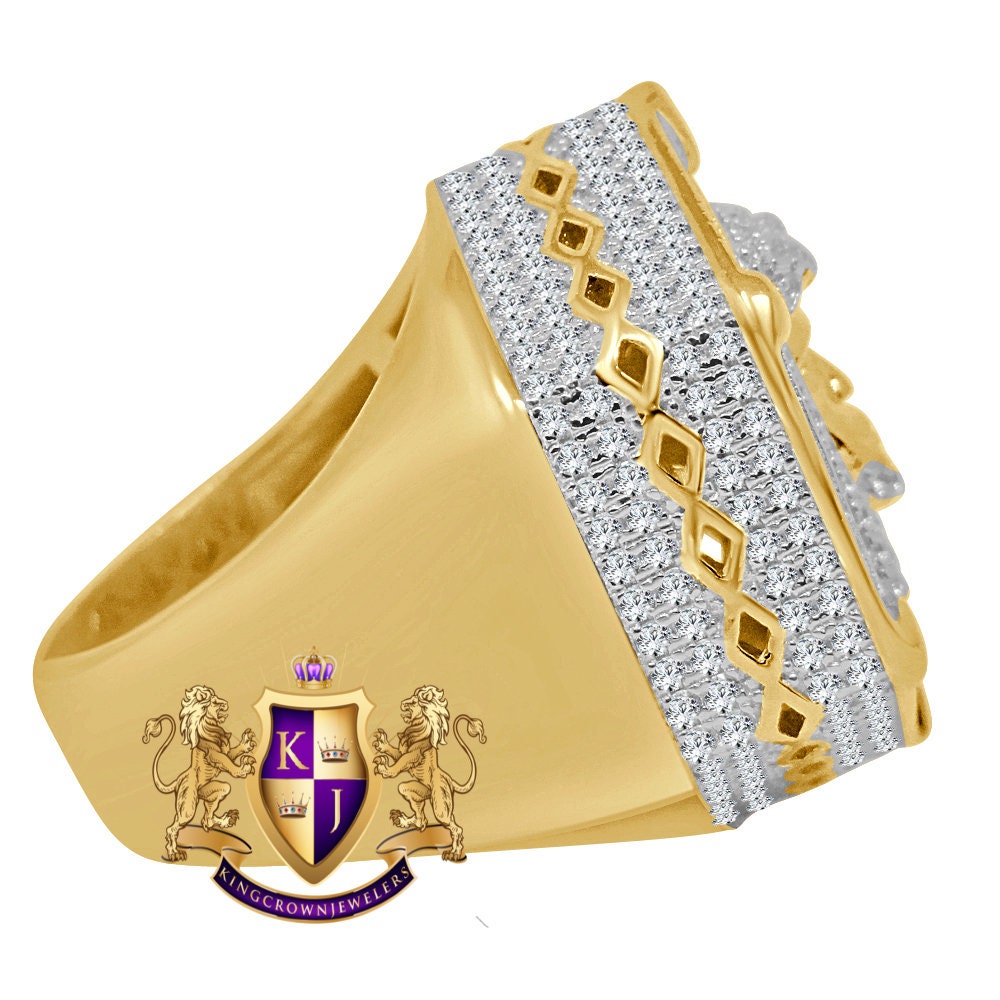 Mens Real Yellow Gold Sterling Silver Holy Jesus Face Simulated Diamond Big Bold Ring Band