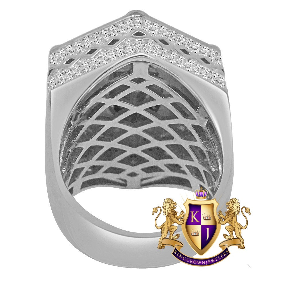 Mens 14K White Gold On Genuine Sterling Silver Holy Jesus Face Simulated Diamond Big Bold Ring Band