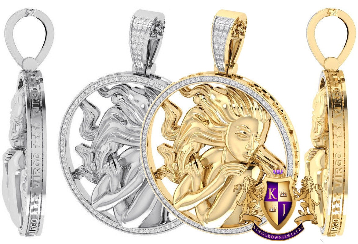Real Genuine Authentic Diamond Virgo Zodiac Lucky Sign Astrology Horoscope 3D Pendent Charm 10K Gold Finish