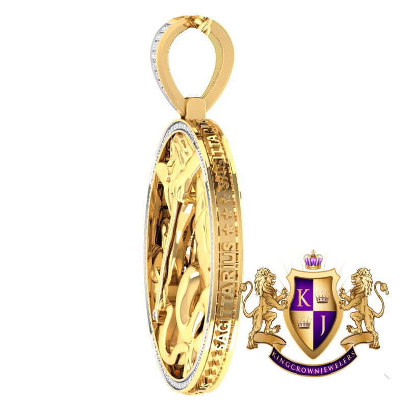 Real Genuine Authentic Diamond Sagittarius Archer Zodiac Lucky Sign Astrology Horoscope 3D Pendent Charm 10K Gold Finish
