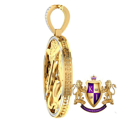 Real Genuine Authentic Diamond Sagittarius Archer Zodiac Lucky Sign Astrology Horoscope 3D Pendent Charm 10K Gold Finish