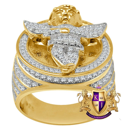 Mens Real Yellow Gold Sterling Silver Simulated Diamond Angel Wings Praying Hand Ring Diamond Band (Adjustable Size )