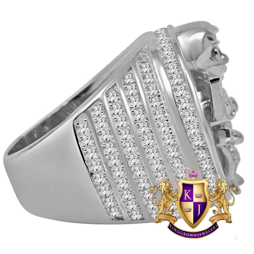 Mens 14K White  Gold On Sterling Silver Simulated Diamond Angel Wings Praying Hand Ring Diamond Band (Adjustable Size )