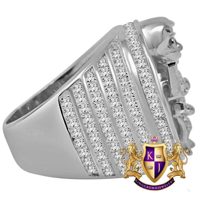 Mens 14K White  Gold On Sterling Silver Simulated Diamond Angel Wings Praying Hand Ring Diamond Band (Adjustable Size )