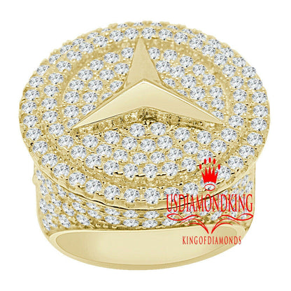 Big Bold Mens 10K Yellow Gold Over Genuine Sterling Silver Benz Luxury Car Band  Simulated Diamond Ring