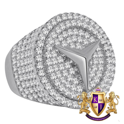 Big Bold Mens 10K White Gold Over Genuine Sterling Silver Benz Luxury Car Band  Simulated Diamond Ring