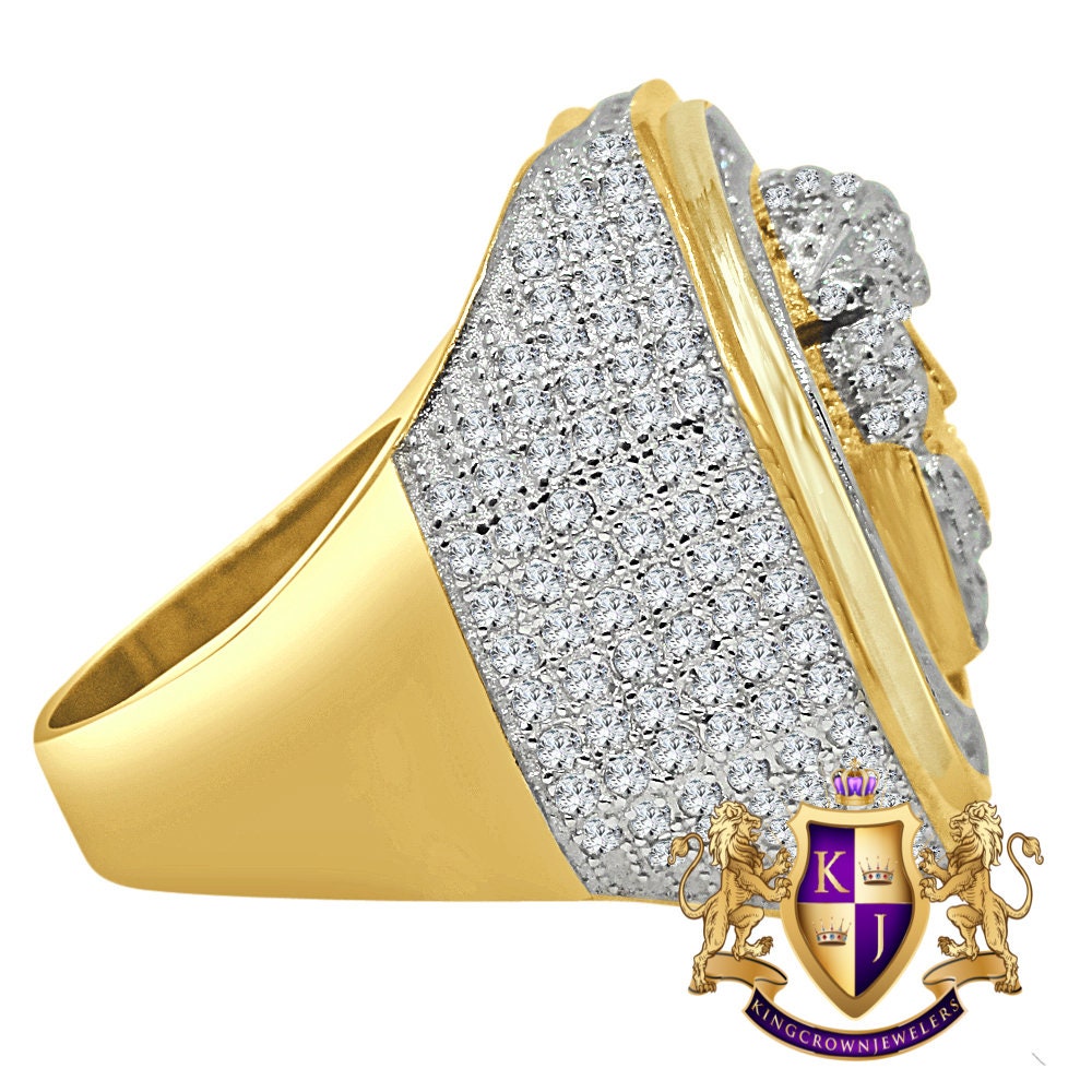 Real Yellow Gold Sterling Sterling Silver Holy Jesus Face Simulated Diamond Mens Ring Band