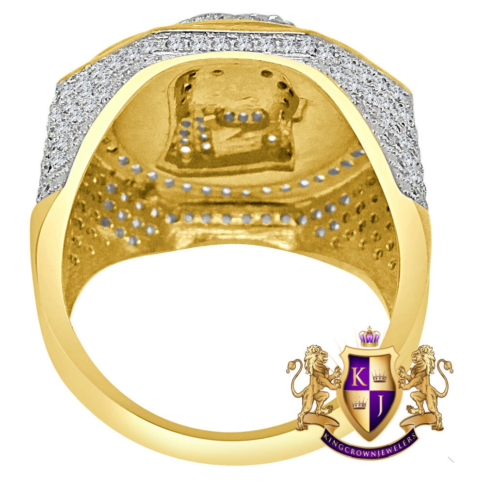 Real Yellow Gold Sterling Sterling Silver Holy Jesus Face Simulated Diamond Mens Ring Band