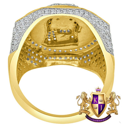 Real Yellow Gold Sterling Sterling Silver Holy Jesus Face Simulated Diamond Mens Ring Band