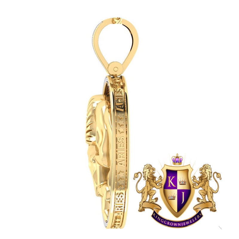 Real Genuine Authentic Diamond Aries Rams Zodiac Lucky Sign Astrology Horoscope 3D Pendent Charm 10K Gold Finish
