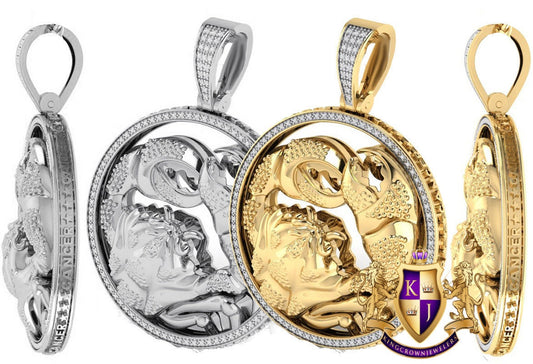 3D Real Genuine Authentic Diamond Zodiac Lucky Sign Cancer Crab Astrology Horoscope Pendant 10K Gold Over Good Luck Charm Medallion 2.25''