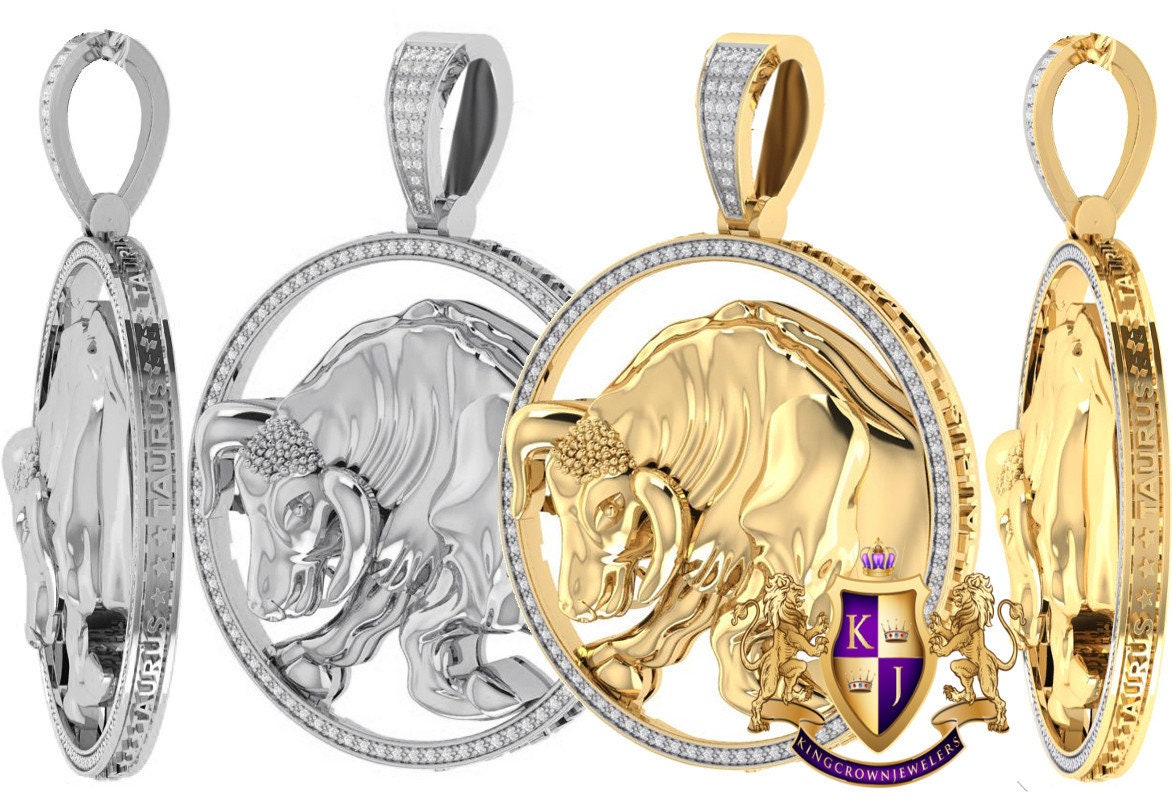 Real Genuine Authentic Diamond Taurus Bull Zodiac Lucky Sign Astrology Horoscope 3D Pendent Charm 10K Gold Finish