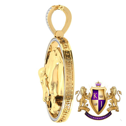 Real Genuine Authentic Diamond Taurus Bull Zodiac Lucky Sign Astrology Horoscope 3D Pendent Charm 10K Gold Finish