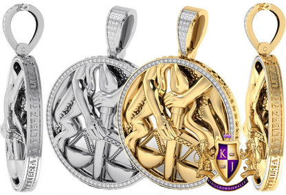 Real Genuine Authentic Diamond Libra Scales Zodiac Lucky Sign Astrology Horoscope 3D Pendent Charm 10K Gold Finish