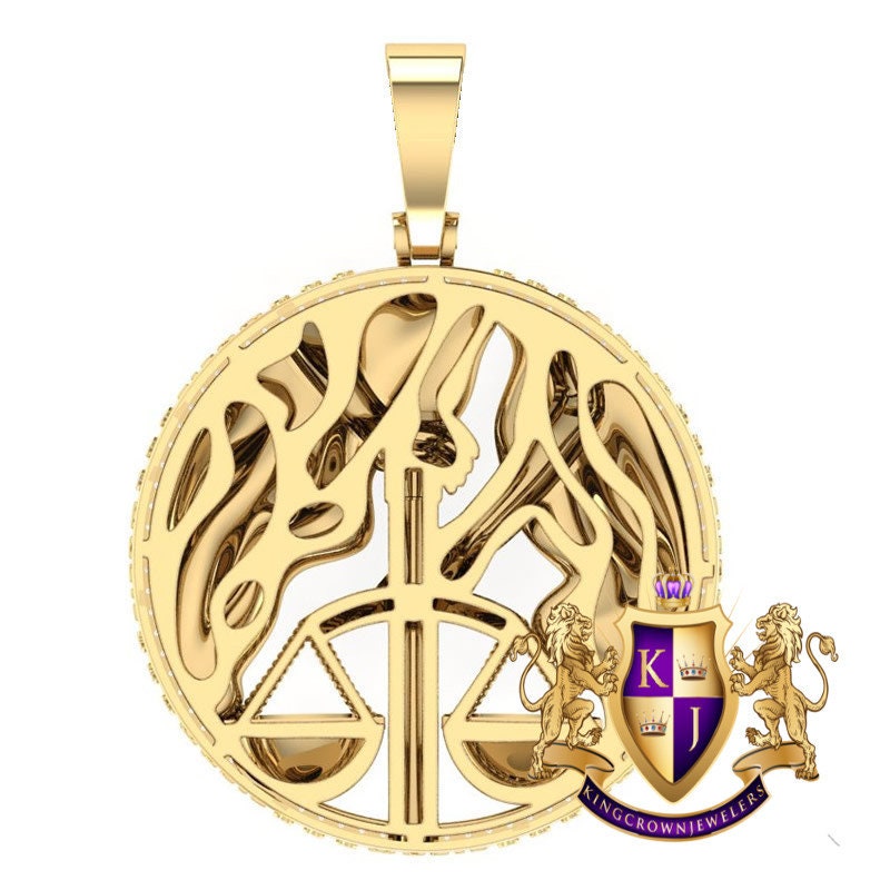 Real Genuine Authentic Diamond Libra Scales Zodiac Lucky Sign Astrology Horoscope 3D Pendent Charm 10K Gold Finish