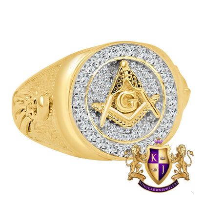 Mens Real Sterling Silver 10K Yellow Gold Tone G Compass Masonic Free Mason Ring Band