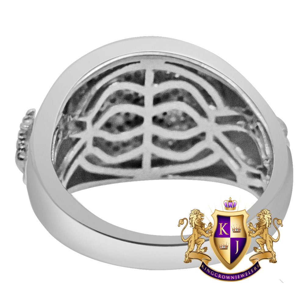 Mens Real Sterling Silver 10K White Gold Tone Simulated Diamond G Compass Masonic Free Mason Ring Band