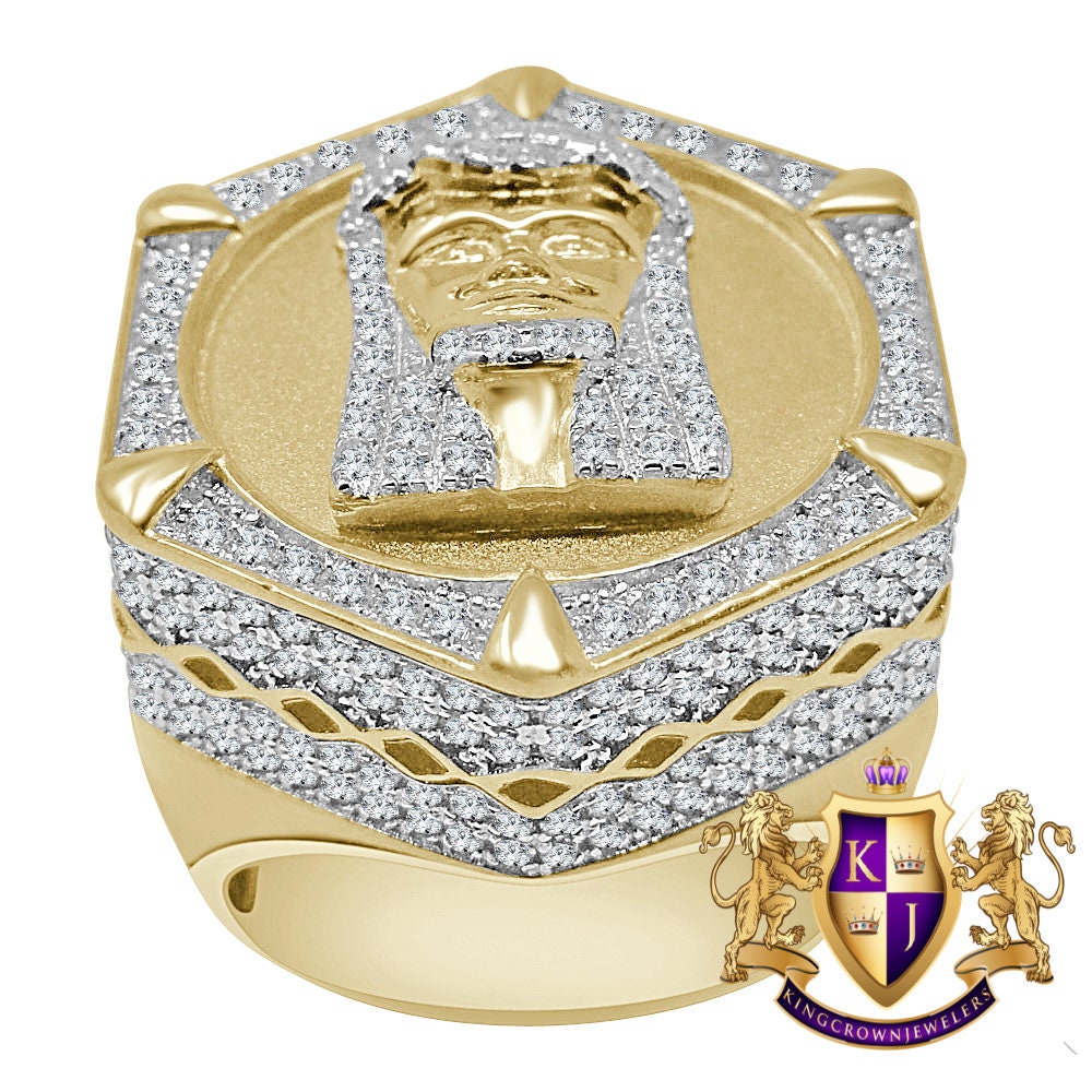 Mens Real Yellow Gold Sterling Silver Holy Jesus Face Simulated Diamond Big Bold Ring Band