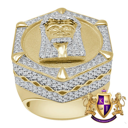 Mens Real Yellow Gold Sterling Silver Holy Jesus Face Simulated Diamond Big Bold Ring Band