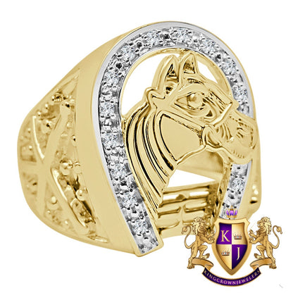 Mens Real Genuine Diamond Good luck Horseshoe Lucky Pinky Ring 10K Gold Finish (Adjustable 9.5 To 11)