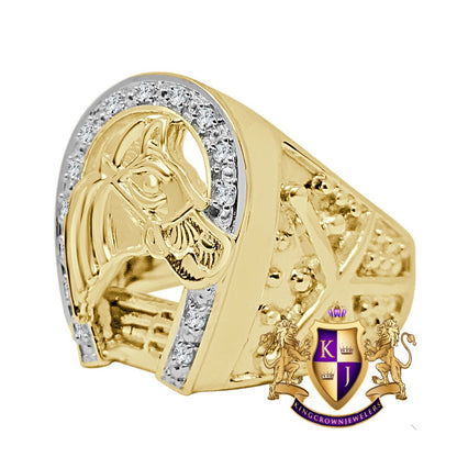 Mens Real Genuine Diamond Good luck Horseshoe Lucky Pinky Ring 10K Gold Finish (Adjustable 9.5 To 11)