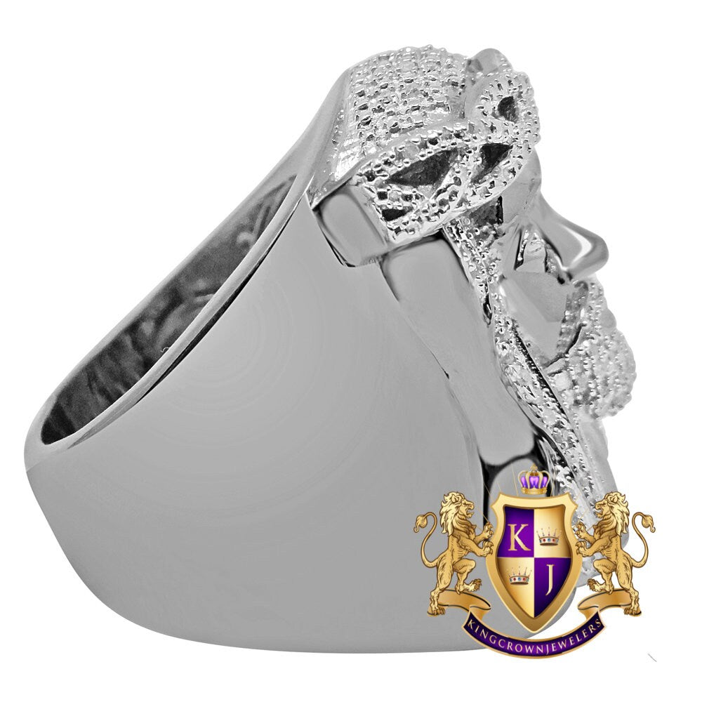 Real Genuine Diamond 1/2 Ctw Big Bold Jesus Face Pinky Ring Band 10K White Gold Finish (Adjustable 11 Up To 13)