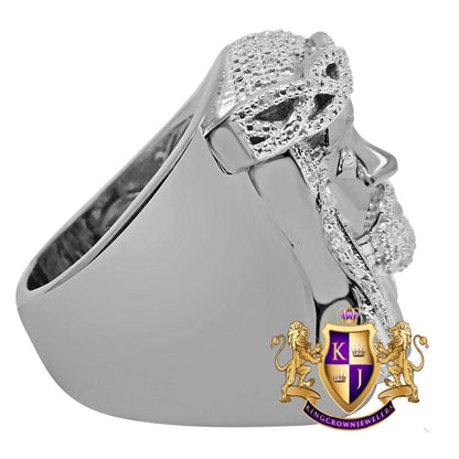 Real Genuine Diamond 1/2 Ctw Big Bold Jesus Face Pinky Ring Band 10K White Gold Finish (Adjustable 11 Up To 13)