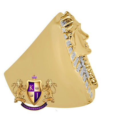 Mens Big Bold Real Genuine Diamond King Tut Egyptian Pharaoh Yellow Gold Tone Ring Band Adjustable (10 Up To 11)