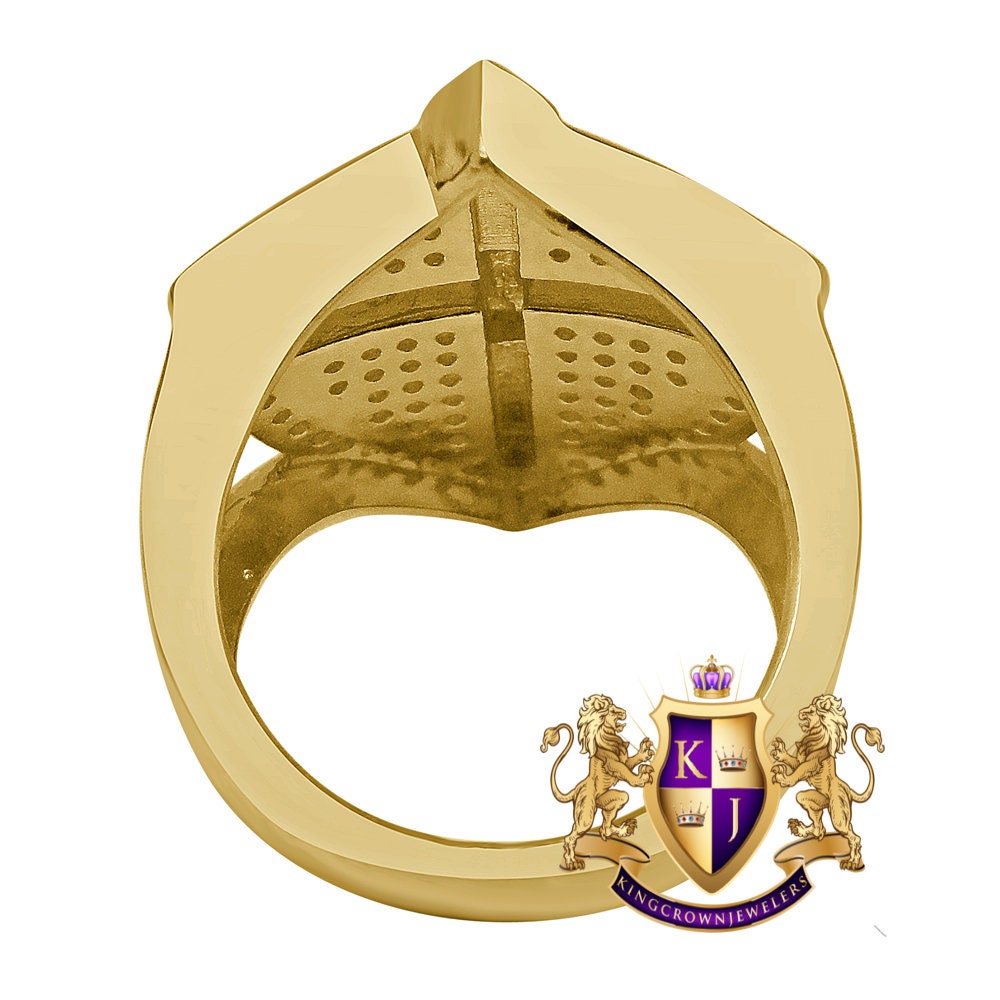 Men's Yellow Gold Tone Genuine Sterling Silver Simulated Diamond Jesus Cross Crucifix Shield Ring Band