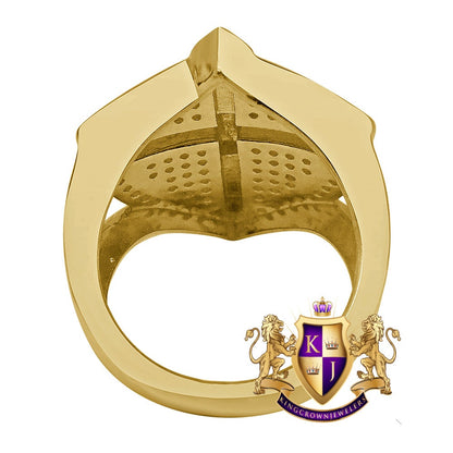 Men's Yellow Gold Tone Genuine Sterling Silver Simulated Diamond Jesus Cross Crucifix Shield Ring Band