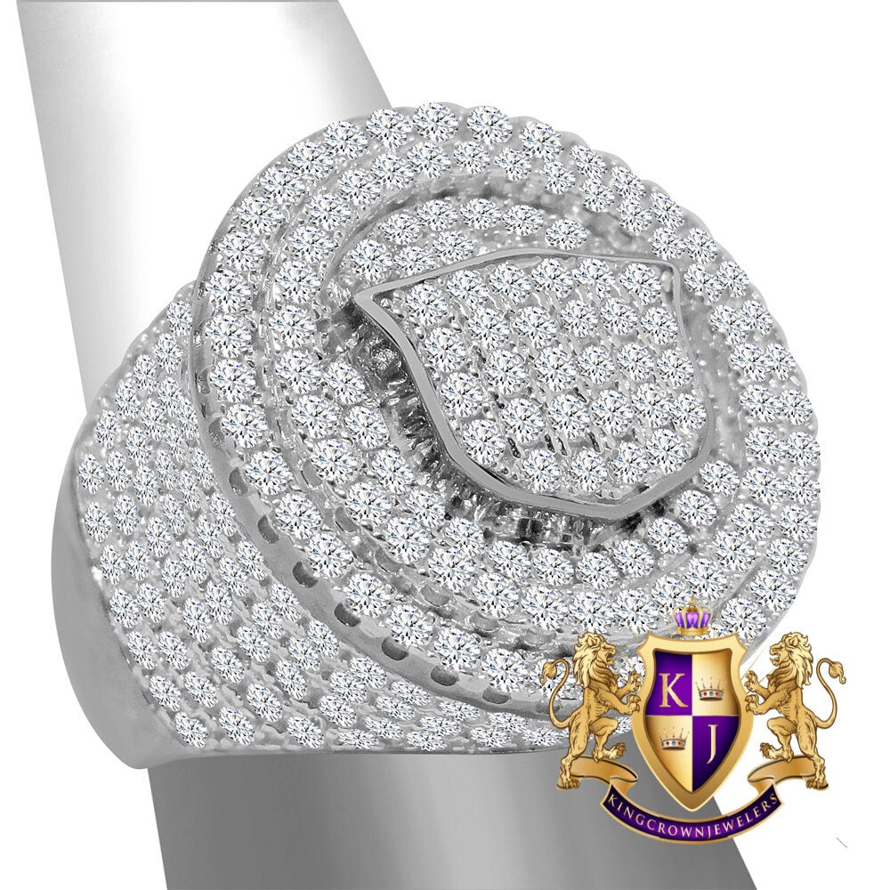 Big Bold 10K White Gold On Real Sterling Silver Simulated Diamond Mens Custom Ring Band