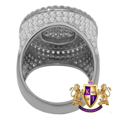 Big Bold 10K White Gold On Real Sterling Silver Simulated Diamond Mens Custom Ring Band