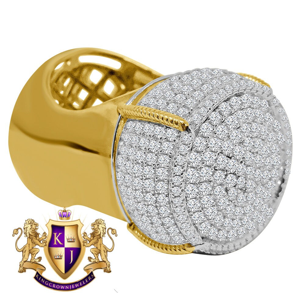 Big XL Mens Real Yellow Gold Sterling Silver Simulated Diamond Champagne Bottle Custom Ring Band