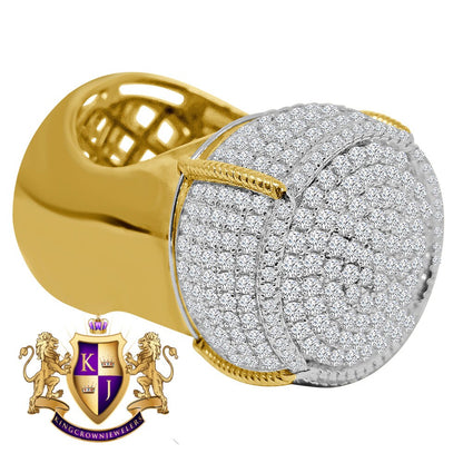 Big XL Mens Real Yellow Gold Sterling Silver Simulated Diamond Champagne Bottle Custom Ring Band