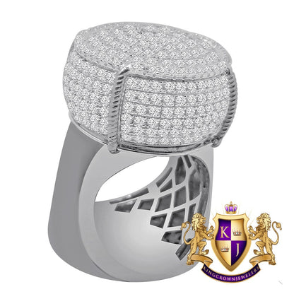 Big XL Mens Real White Gold Sterling Silver Simulated Diamond Champagne Bottle Custom Ring Band