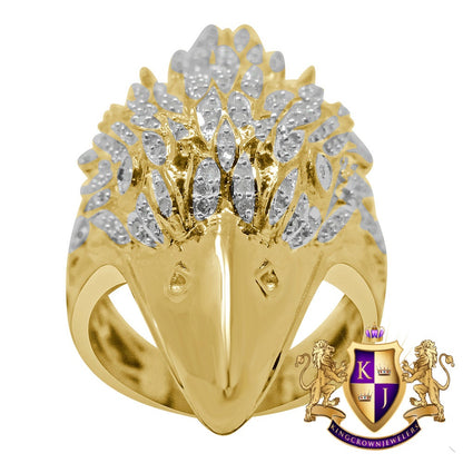 Real Genuine Authentic Diamond Mens American Eagle Falcon Bird Yellow Gold Finish Ring Pinky Band