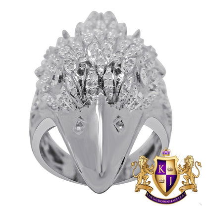 Real Genuine Authentic Diamond Mens American Eagle Falcon Bird White Gold Finish Ring Pinky Band